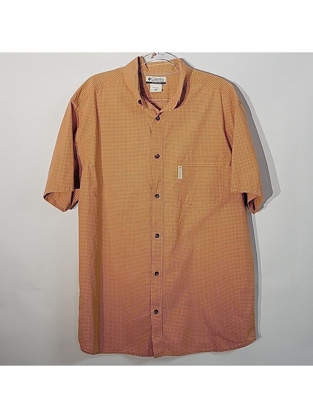Columbia Sportswear Men's Orange Plaid Patterned Outdoor Shirt, Size XL